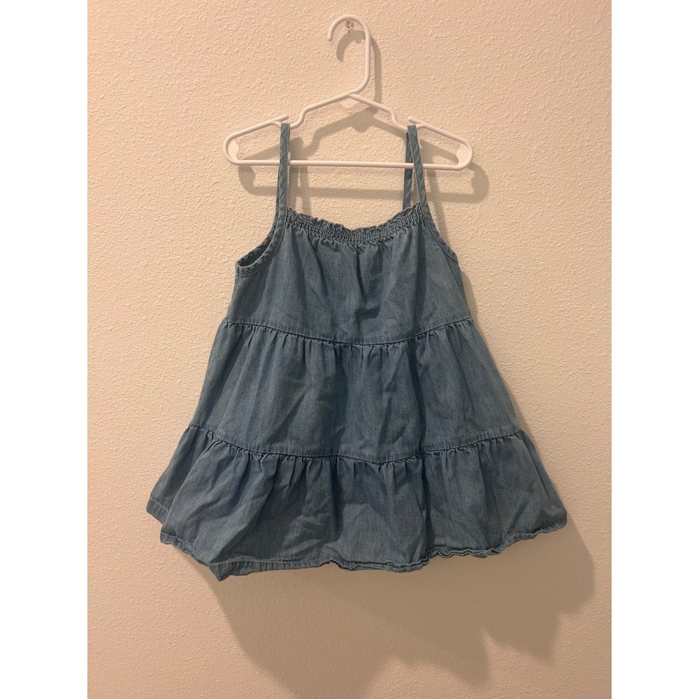 Hanna Andersson Girls Blue Chambray Tiered Smocked‎ Tank Top Size 8 130cm